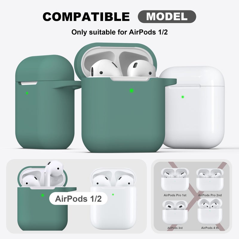 R-fun Compatible with AirPods Case Cover, Soft Silicone Protective Cover with Keychain for Women Men Compatible with Apple AirPods 2nd 1st Generation Charging Case, Front LED Visible,Pine Green - Image 3